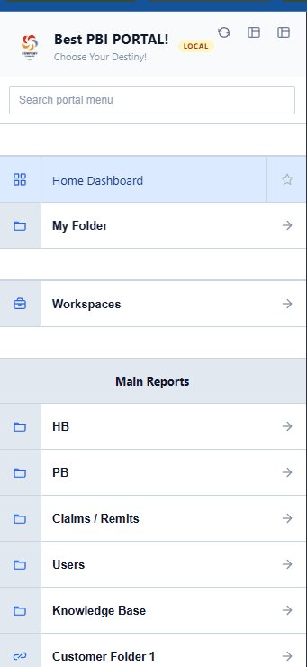 LumioBI navigation alongside a Power BI report alert