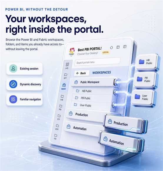 LumioBI portal navigation across multiple workspace levels